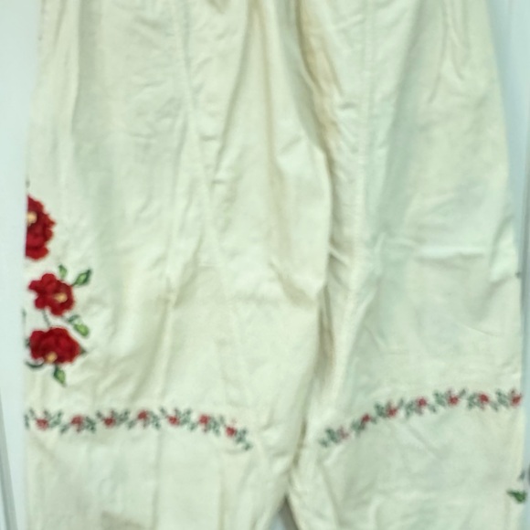 Free People Cream Wide Leg Pants with Red Floral Design - Picture 7 of 7